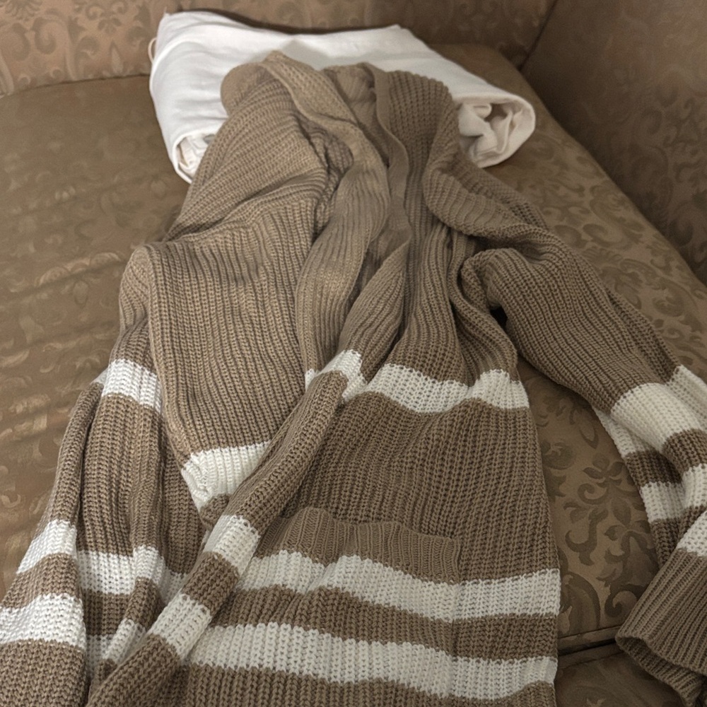 Misia Tan and White Striped Cardigan